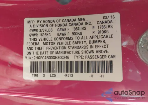 2016 Honda Civic Lx-P z USA, uszkodzony, nr VIN 2HGFC4B00GH300246